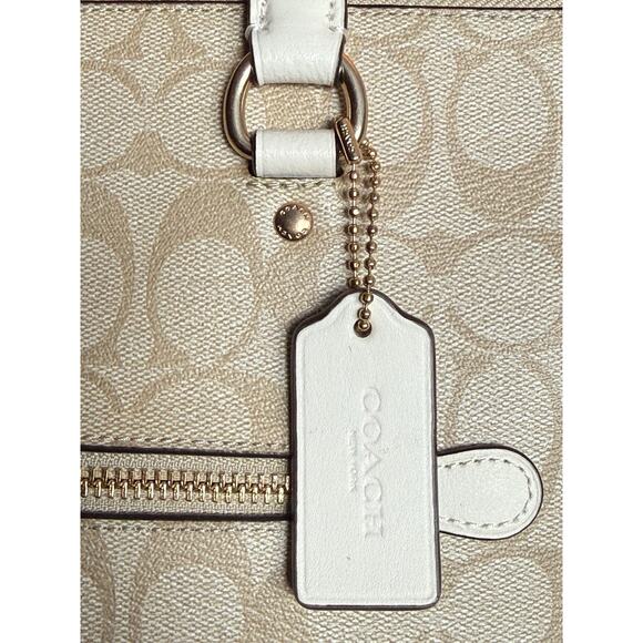 Coach F79609 Large Gallery Tote Bag Signature Canvas Leather Khaki Chalk Gold - Picture 3 of 12